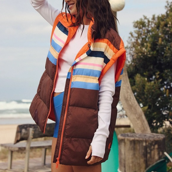 Free People Movement Printed in a Bubble Vest in Camper Stripes | LARGE NWT - Picture 1 of 13